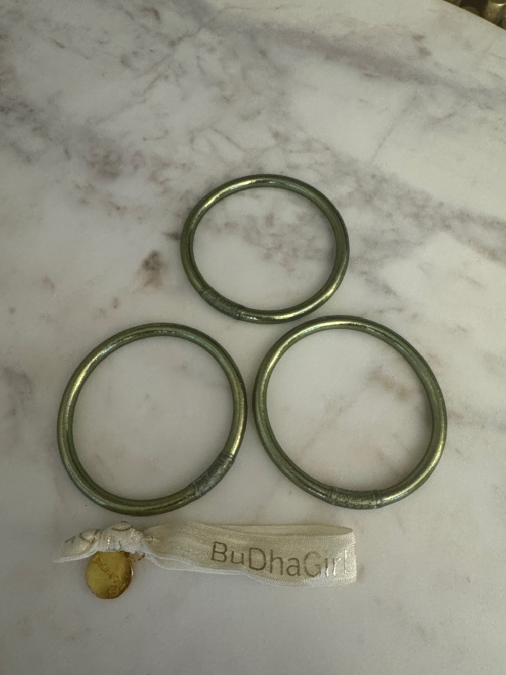 BuDhaGirl Olive Green Metal Ring Bracelet Set
